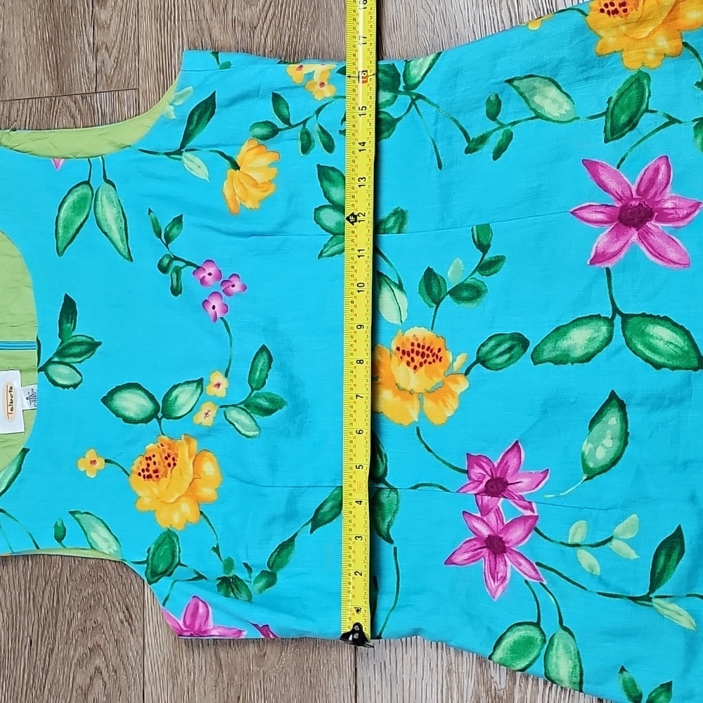 Talbots 100% Linen Bright Aqua Pink Yellow Floral Print Sleeveless Sheath Dress - Picture 14 of 16